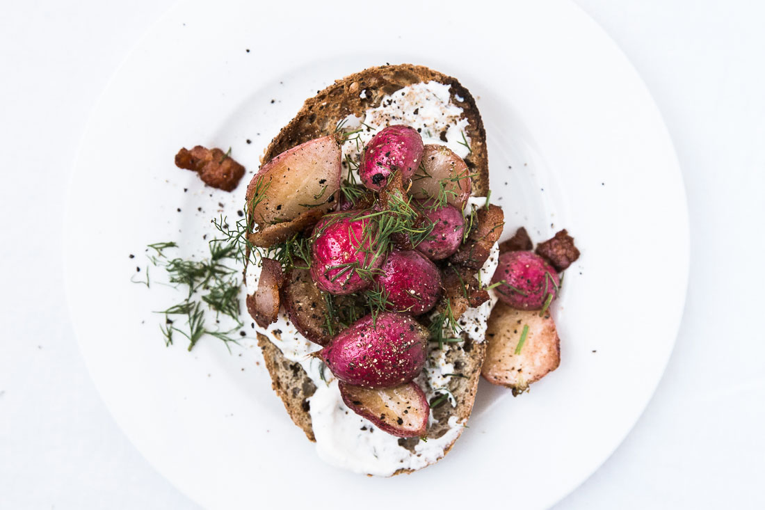 Recipe - stove-top radish & bacon toasts | These Four Walls blog