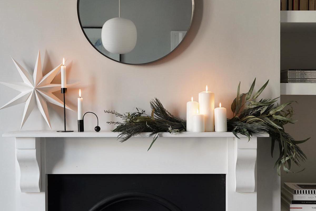 My minimalist Christmas fireplace decor | These Four Walls blog