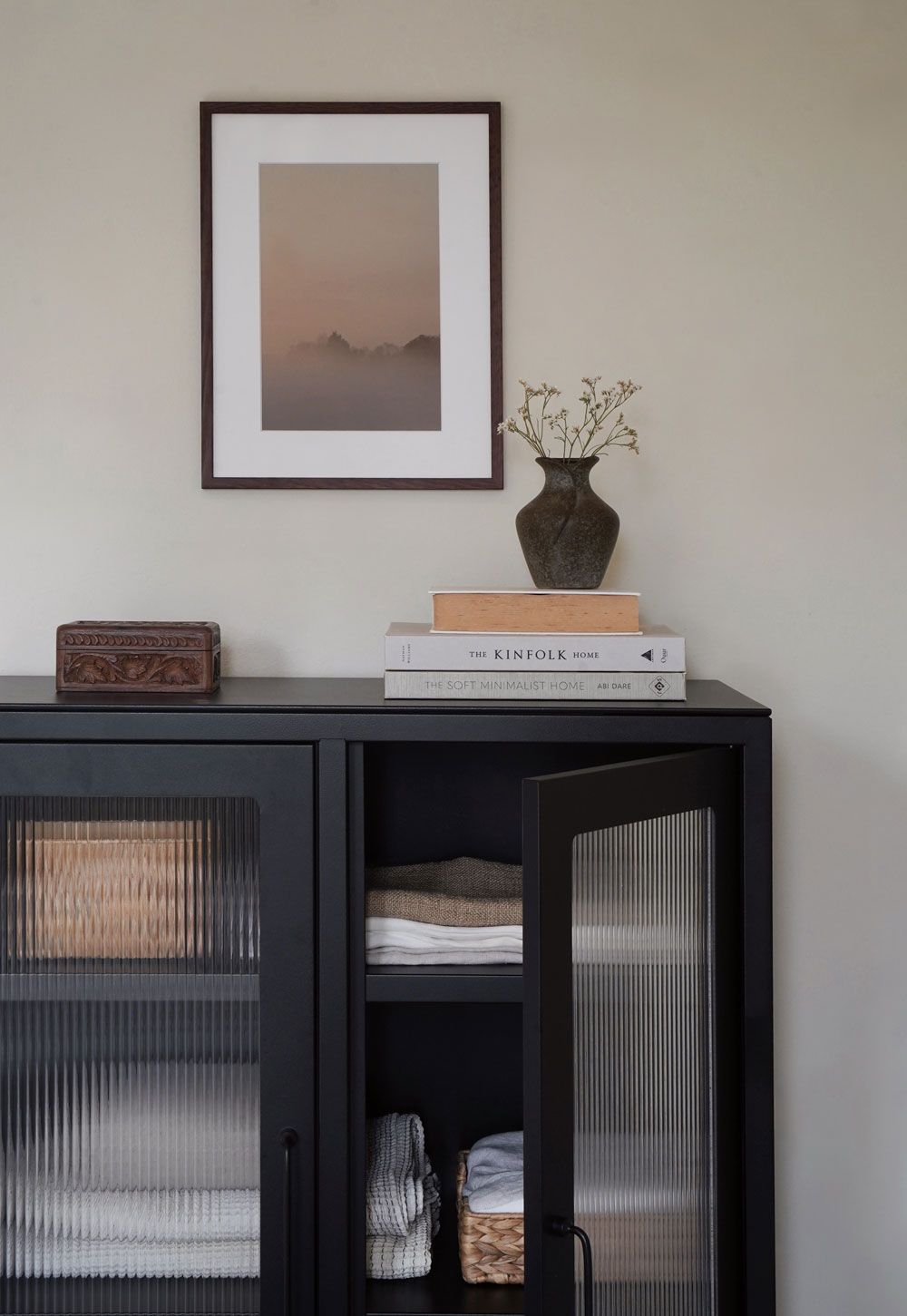 Black reed-fronted linen cupboard from Bisley with rustic-minimalist styling | These Four Walls blog