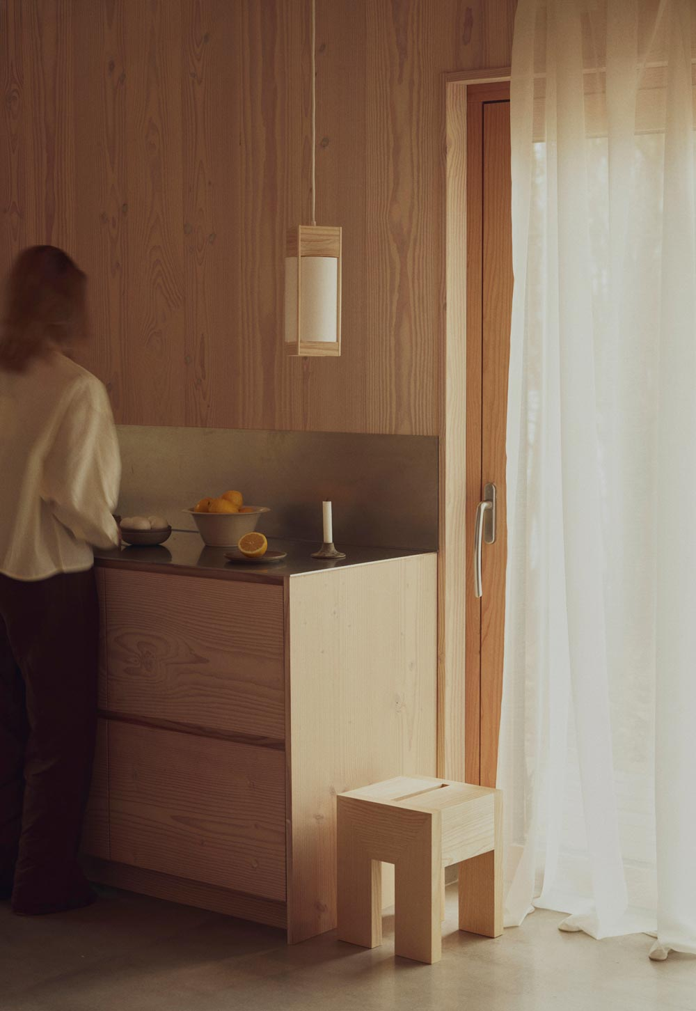 Wooden kitchen with Japanese-inspired wood and paper pendant light from Form & Refine's 'Andon' Collection | New design finds - July 2026 | These Four Walls blog